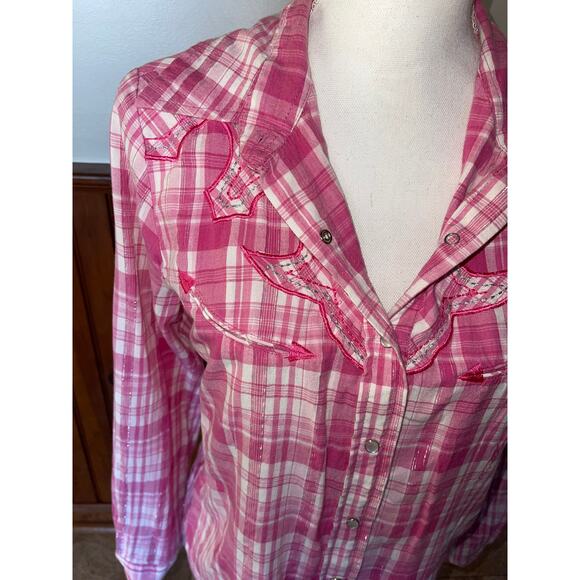 Womens Back in the Saddle Pink White Long Sleeve Button Down Shirt Size M‎ - Picture 2 of 10